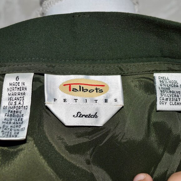 Talbots Petite 6P Olive Green Wool Trousers Slacks - Picture 5 of 10